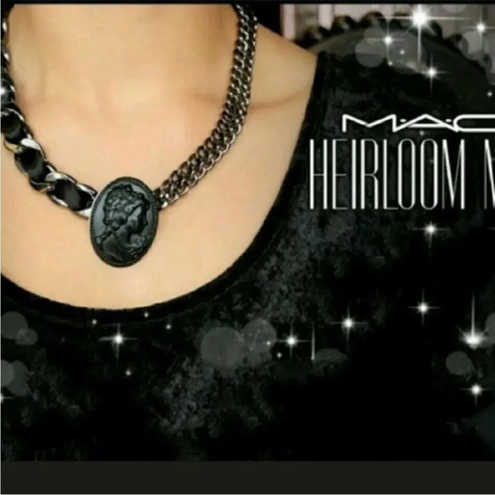 MAC cosmetics 2014 Heirloom Cameo Chain and Satin Ribbon Necklace With pouch